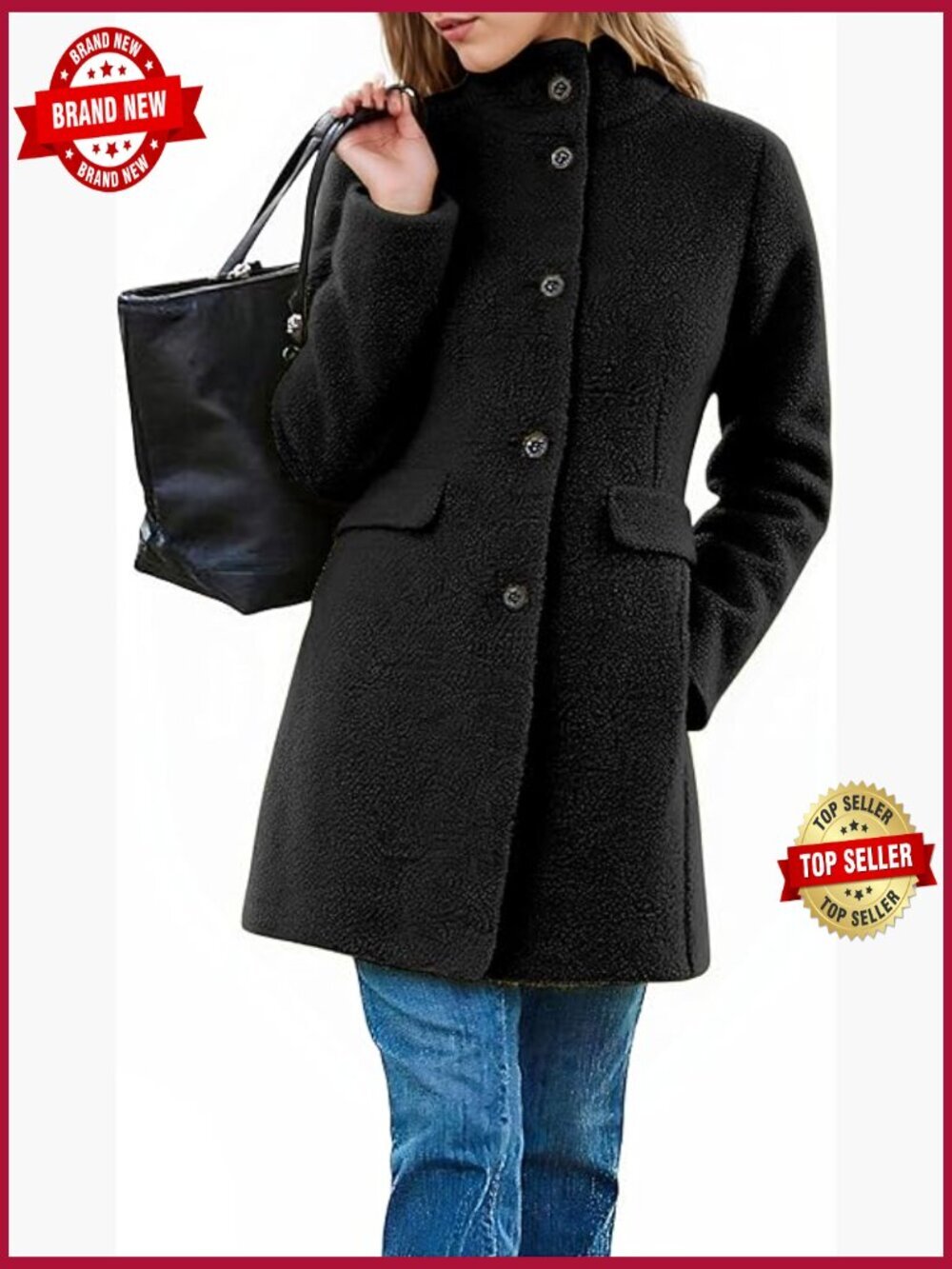 Women Warm Boucle Wool Single Breast Pea Coat Winter Fleece Jacket